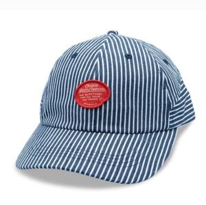 Striped Navy Baseball Cap with Red Patch